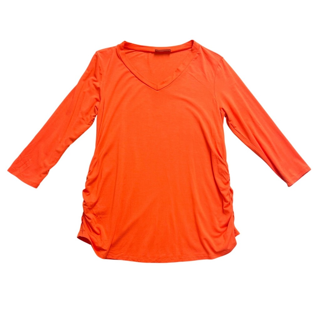 Ragdoll Los Angeles Orange Ruched Side V-Neck Long‎ Sleeve Top Size Small